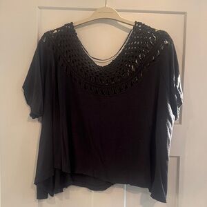 We The Free Black Crochet Yoke Tunic Top